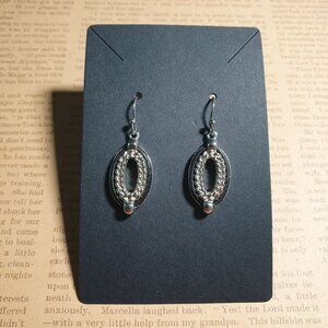 Silver Tone Oval Dangling Earrings Womens Jewelry Fashion Fish Hook Backs Black